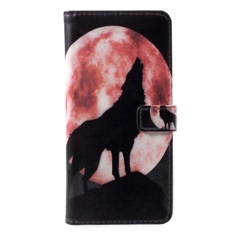 Pattern Printing PU Leather Stand Case for Huawei P Smart / Enjoy 7S - Wolf Howling at the Moon-3