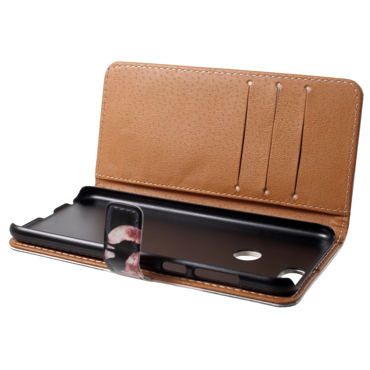 Pattern Printing PU Leather Stand Case for Huawei P Smart / Enjoy 7S - Wolf Howling at the Moon-6