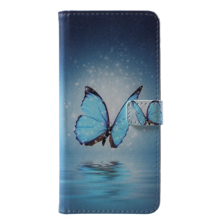 Patterned PU Leather Stand Cellphone Folio Cover Case for Huawei P Smart / Enjoy 7S - Blue Butterfly-1