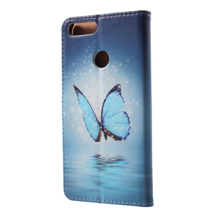 Patterned PU Leather Stand Cellphone Folio Cover Case for Huawei P Smart / Enjoy 7S - Blue Butterfly-2
