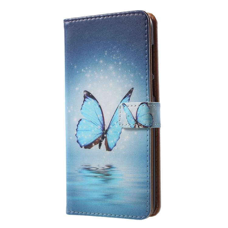 Patterned PU Leather Stand Cellphone Folio Cover Case for Huawei P Smart / Enjoy 7S - Blue Butterfly-3