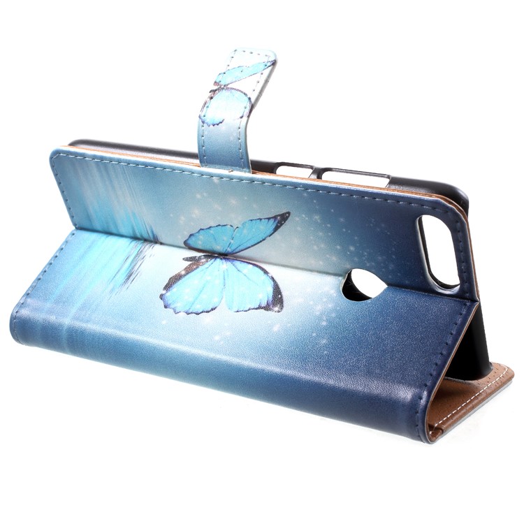 Patterned PU Leather Stand Cellphone Folio Cover Case for Huawei P Smart / Enjoy 7S - Blue Butterfly-4