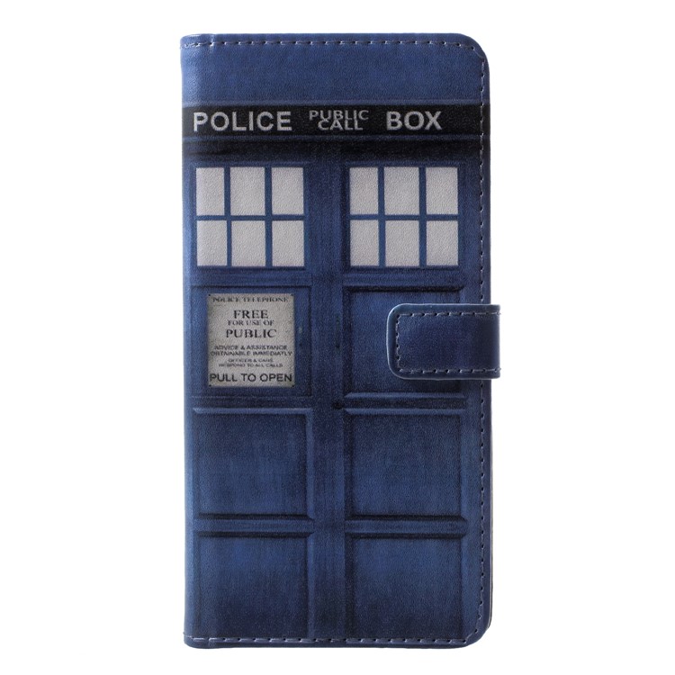Patterned PU Leather Cover Shell with Stand for Huawei P Smart / Enjoy 7S - Police Public Call Box-1