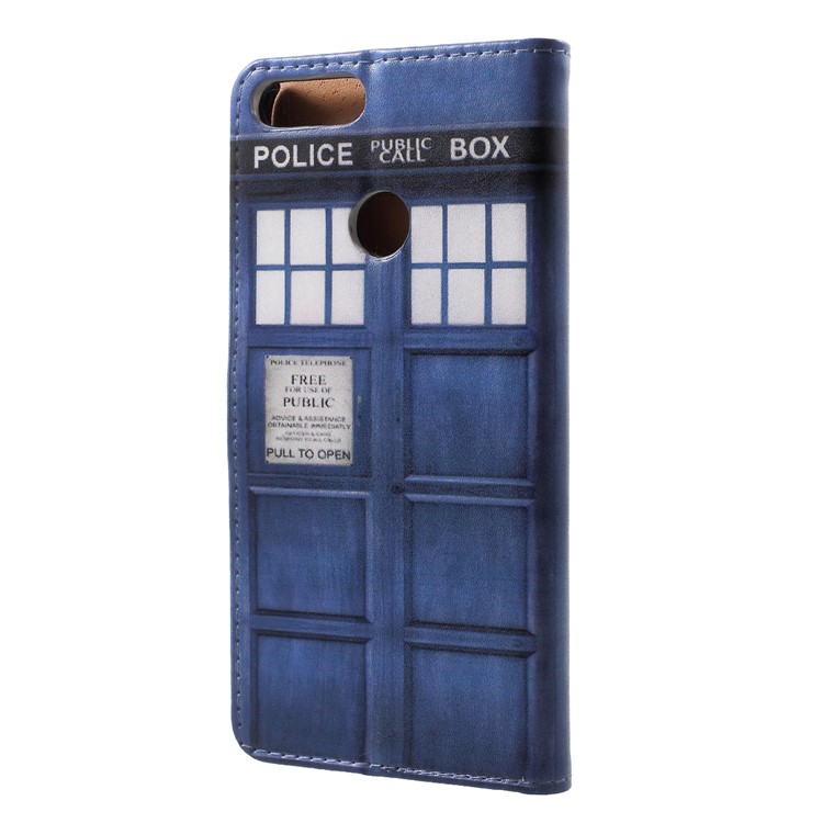 Patterned PU Leather Cover Shell with Stand for Huawei P Smart / Enjoy 7S - Police Public Call Box-2