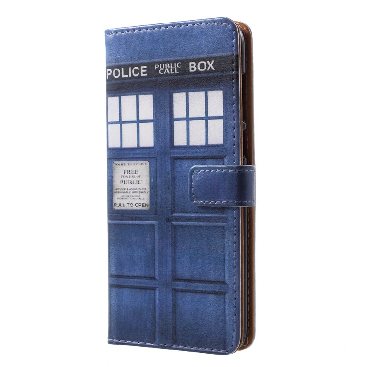 Patterned PU Leather Cover Shell with Stand for Huawei P Smart / Enjoy 7S - Police Public Call Box-3