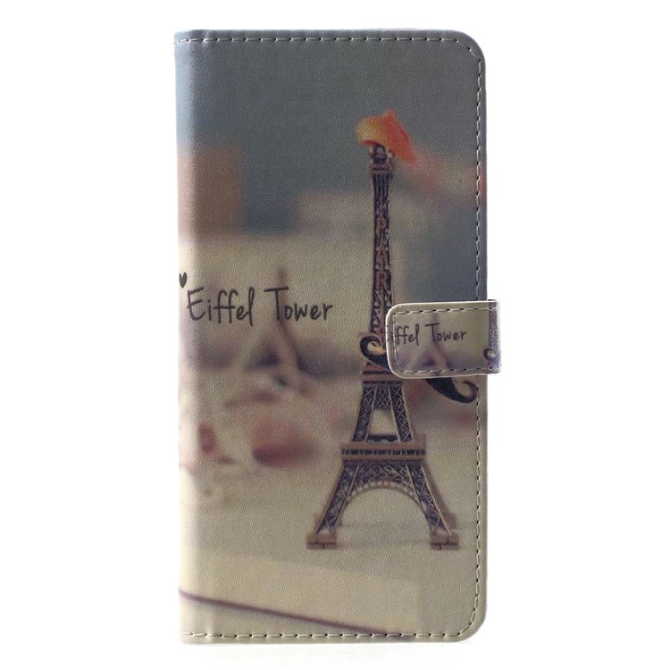 Pattern Printing Leather Stand Folio Phone Case Accessory for Huawei P Smart / Enjoy 7S - Eiffel Tower and Mustache-1