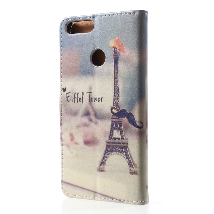Pattern Printing Leather Stand Folio Phone Case Accessory for Huawei P Smart / Enjoy 7S - Eiffel Tower and Mustache-2