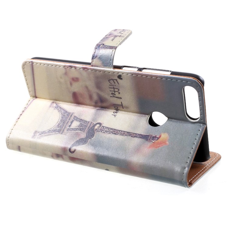 Pattern Printing Leather Stand Folio Phone Case Accessory for Huawei P Smart / Enjoy 7S - Eiffel Tower and Mustache-4