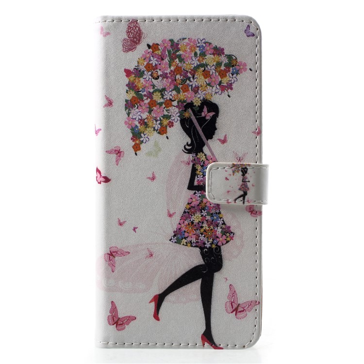Pattern Printing Leather Wallet Stand Folio Phone Casing for Huawei P Smart / Enjoy 7S - Flowered Girl Butterflies-1