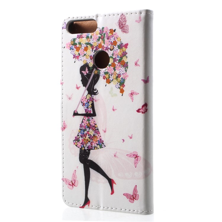 Pattern Printing Leather Wallet Stand Folio Phone Casing for Huawei P Smart / Enjoy 7S - Flowered Girl Butterflies-2