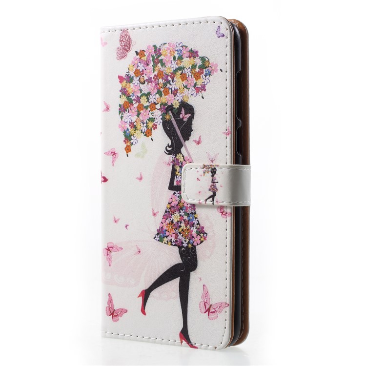Pattern Printing Leather Wallet Stand Folio Phone Casing for Huawei P Smart / Enjoy 7S - Flowered Girl Butterflies-3