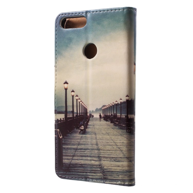Patterned PU Leather Wallet Stand Magnetic Case for Huawei P Smart / Enjoy 7S - Dock at Sunset-2