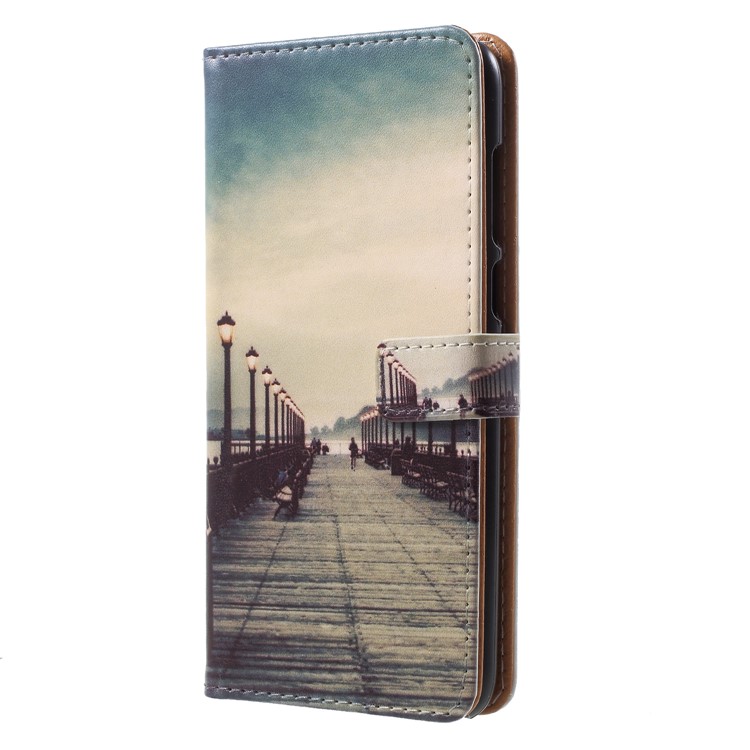 Patterned PU Leather Wallet Stand Magnetic Case for Huawei P Smart / Enjoy 7S - Dock at Sunset-3