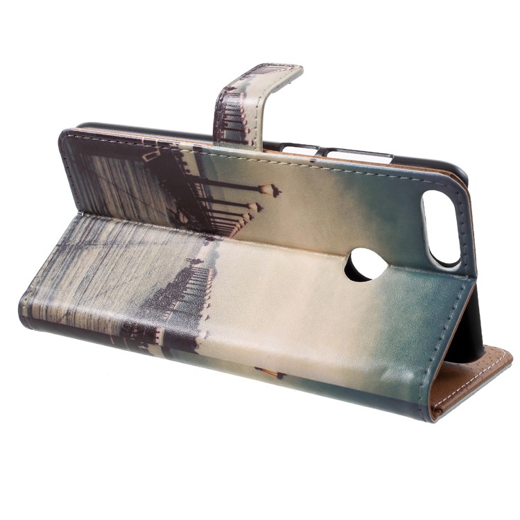 Patterned PU Leather Wallet Stand Magnetic Case for Huawei P Smart / Enjoy 7S - Dock at Sunset-4
