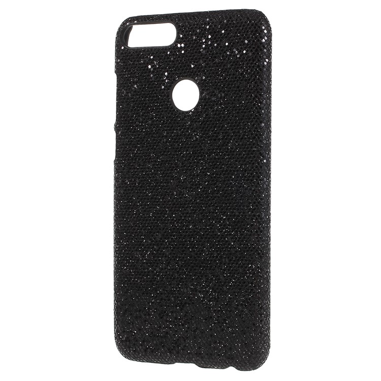 PU Leather Coated PC Phone Cover for Huawei P Smart/Enjoy 7S - Black Glittery Sequins-2