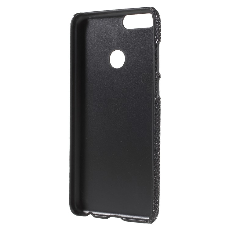 PU Leather Coated PC Phone Cover for Huawei P Smart/Enjoy 7S - Black Glittery Sequins-3