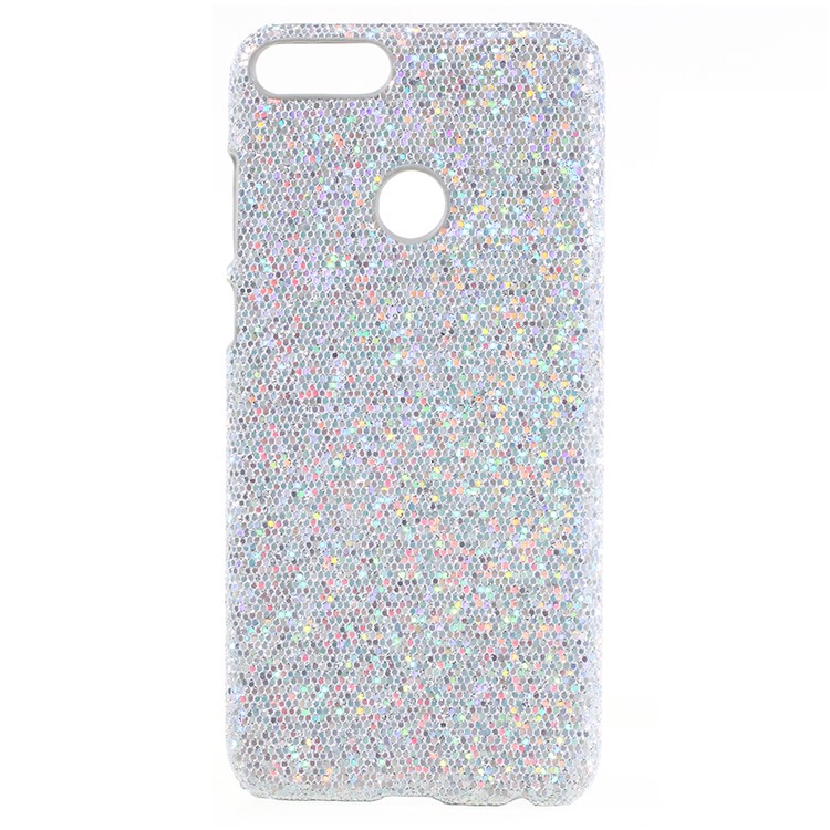 PU Leather Coated PC Phone Casing for Huawei P Smart/Enjoy 7S - Silver Glittery Sequins-1