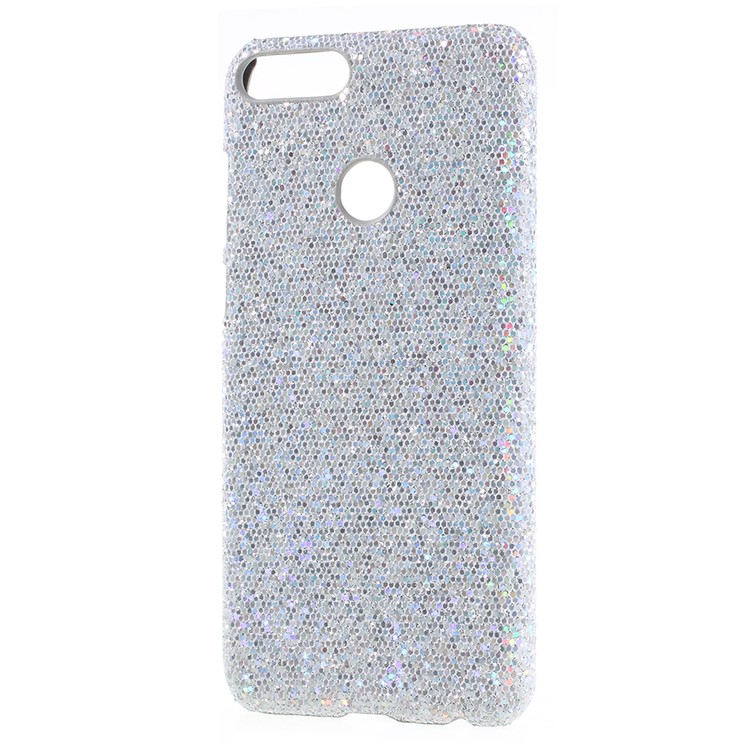 PU Leather Coated PC Phone Casing for Huawei P Smart/Enjoy 7S - Silver Glittery Sequins-2
