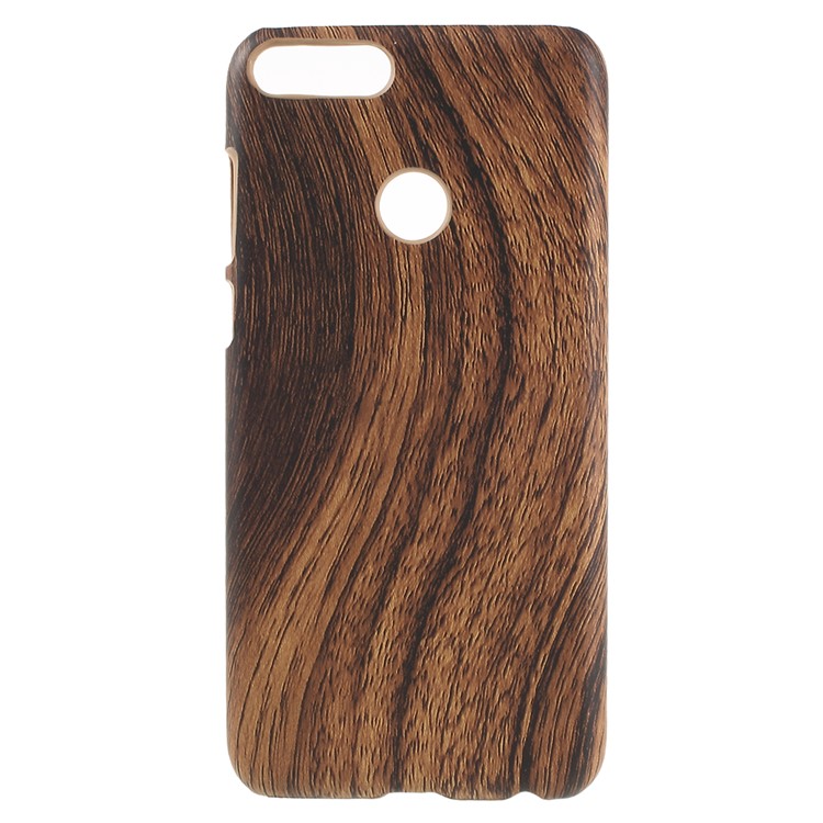 PU Leather Coated Plastic Mobile Phone Cover for Huawei P Smart/Enjoy 7S - Wood Texture-1