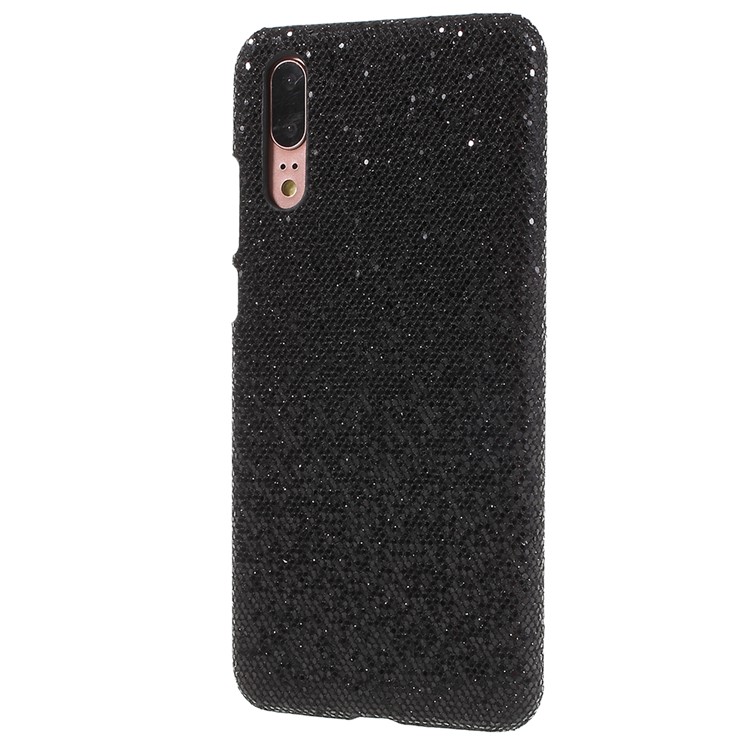 PU Leather Coated PC Lightweight Phone Cover for Huawei P20 - Black Glittery Sequins-2