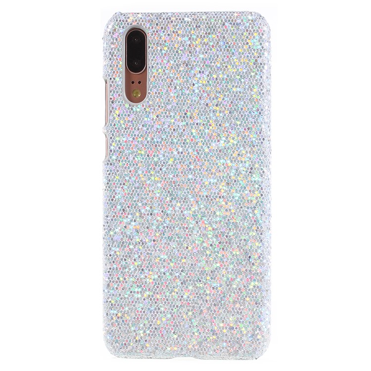 PU Leather Coated Plastic Mobile Casing for Huawei P20 - Silver Glittery Sequins-1