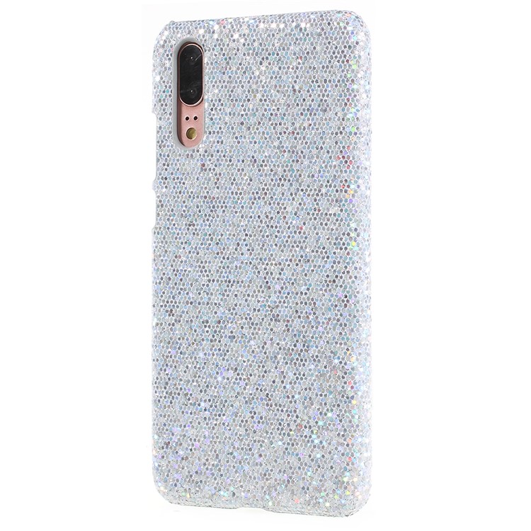 PU Leather Coated Plastic Mobile Casing for Huawei P20 - Silver Glittery Sequins-2