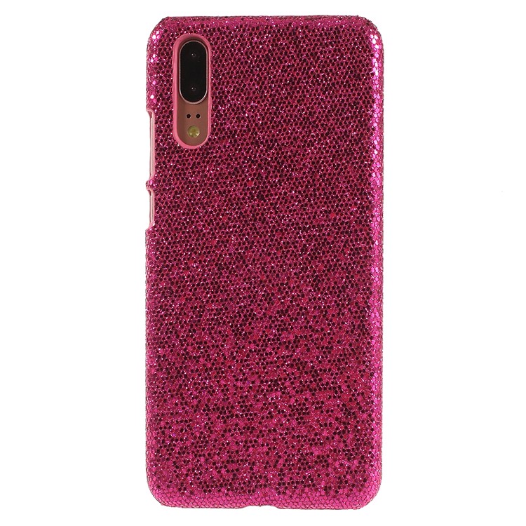For Huawei P20 PU Leather Coated PC Phone Back Cover - Rose Glittery Sequins-1