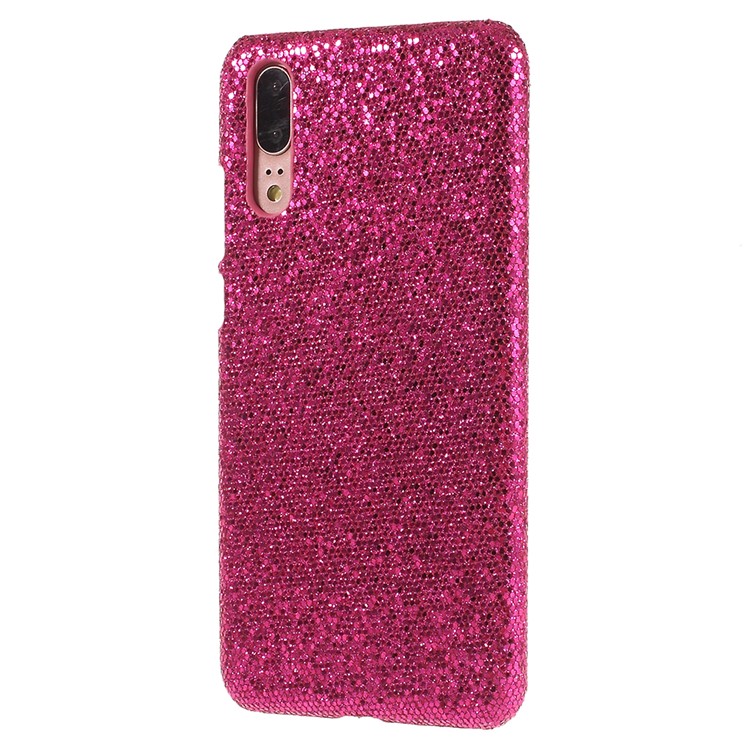 For Huawei P20 PU Leather Coated PC Phone Back Cover - Rose Glittery Sequins-2