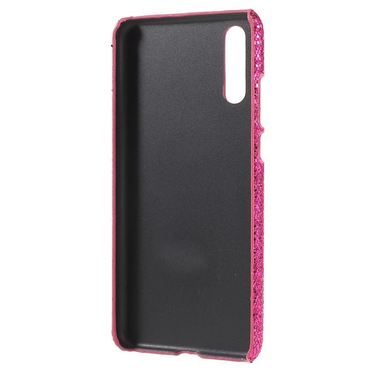 For Huawei P20 PU Leather Coated PC Phone Back Cover - Rose Glittery Sequins-4