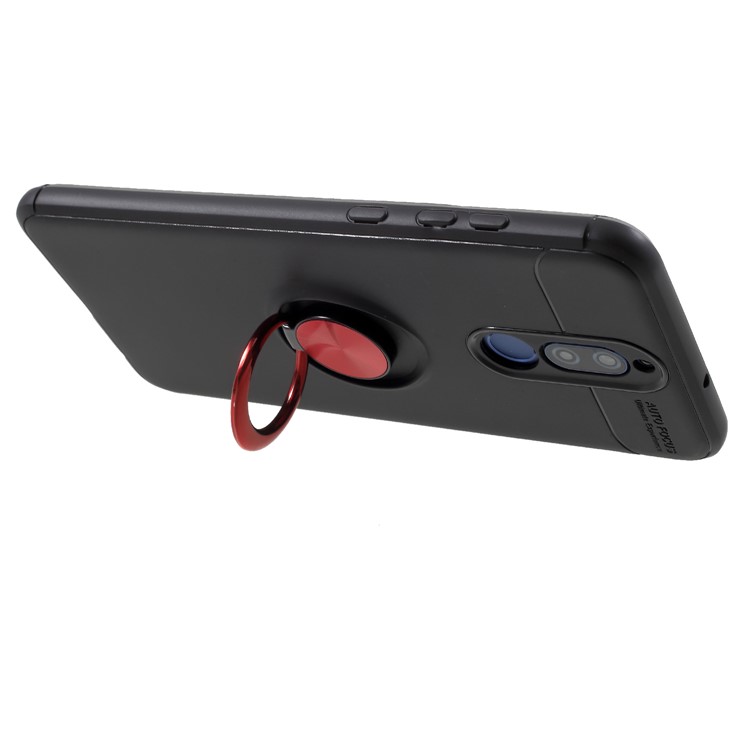 Metal Finger Ring Kickstand TPU Mobile Phone Shell for Huawei Mate 10 Lite - Black + Red-4