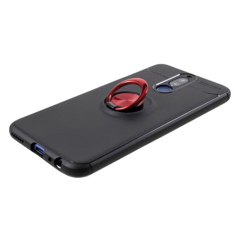 Metal Finger Ring Kickstand TPU Mobile Phone Shell for Huawei Mate 10 Lite - Black + Red-5