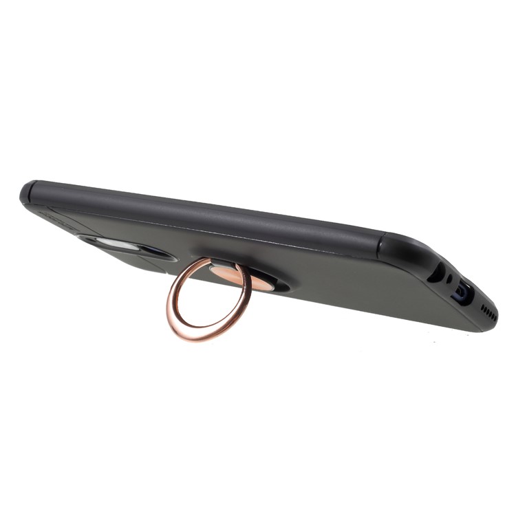 Metal Finger Ring Kickstand TPU Mobile Case for Huawei Mate 10 Lite - Black + Rose Gold-3