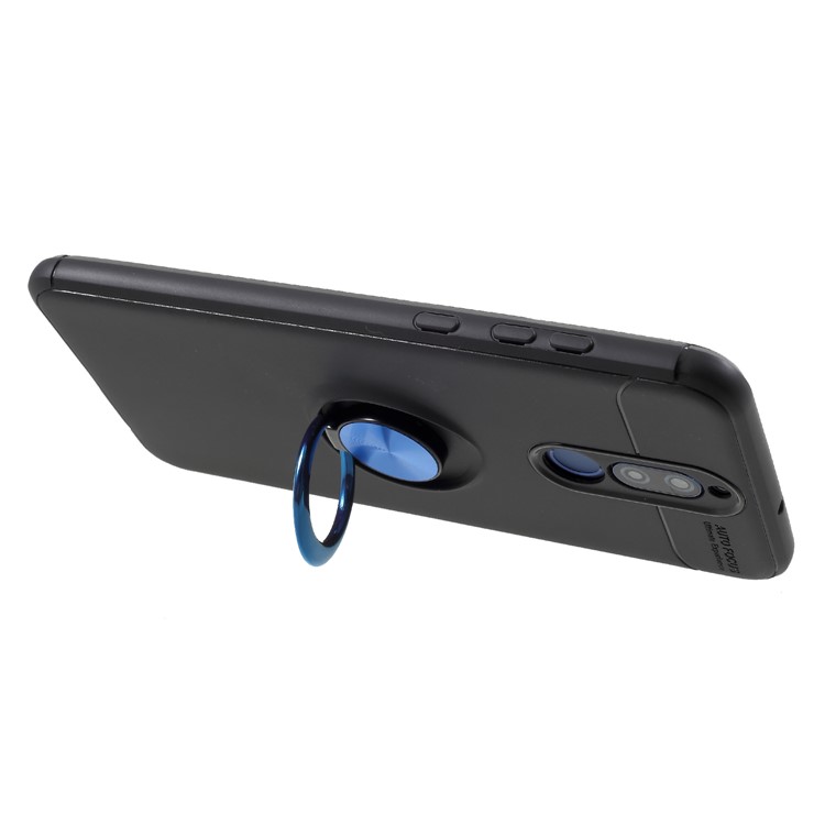Metal Finger Ring Kickstand TPU Phone Cover for Huawei Mate 10 Lite - Black + Blue-3