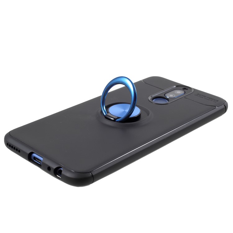 Metal Finger Ring Kickstand TPU Phone Cover for Huawei Mate 10 Lite - Black + Blue-4