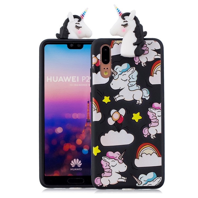 3D Animal Pattern Printing Soft TPU Cover for Huawei P20 - Black Unicorn-1