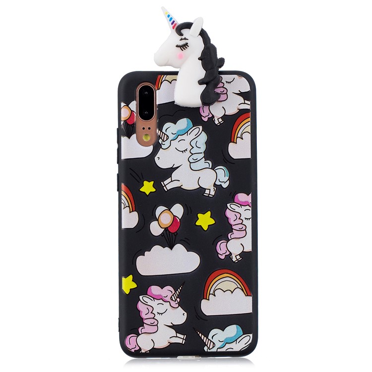 3D Animal Pattern Printing Soft TPU Cover for Huawei P20 - Black Unicorn-2
