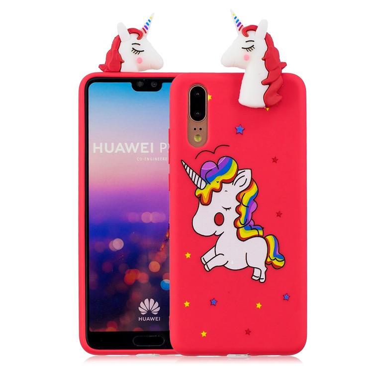 3D Animal Pattern Printing Soft TPU Shell Case for Huawei P20 - White Unicorn-1