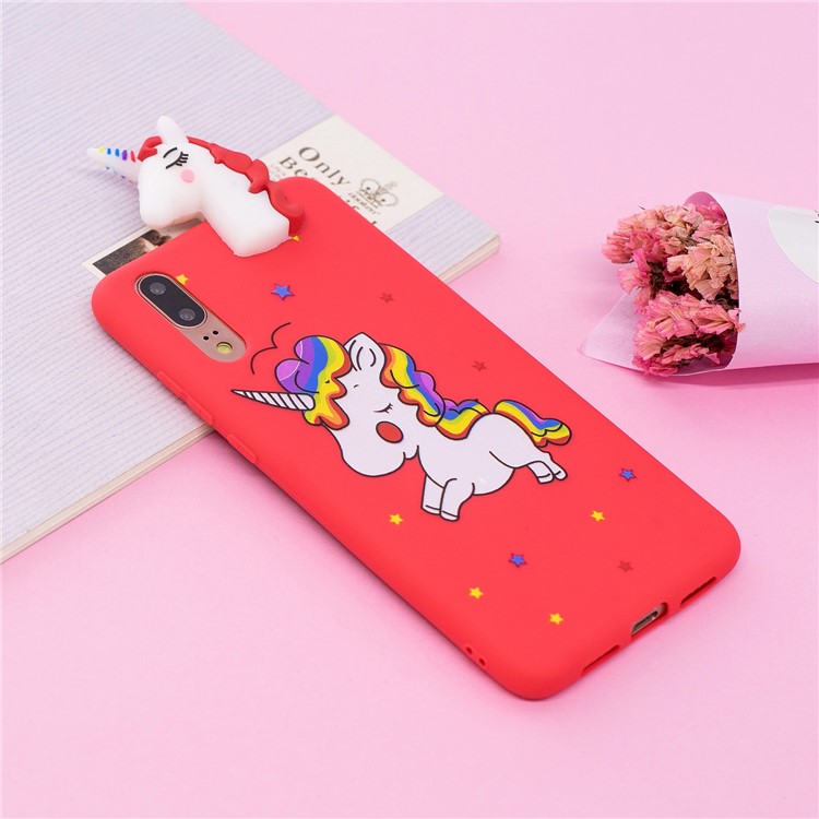 3D Animal Pattern Printing Soft TPU Shell Case for Huawei P20 - White Unicorn-6