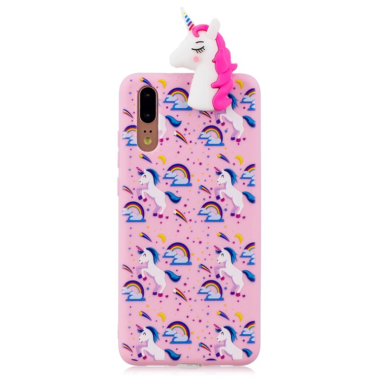 3D Animal Pattern Printing Soft TPU Mobile Case for Huawei P20 - Rose Unicorn-3