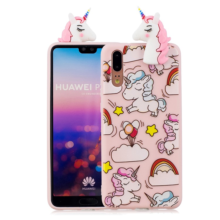 3D Animal Pattern Printing Soft TPU Phone Cover for Huawei P20 - Pink Unicorn-1
