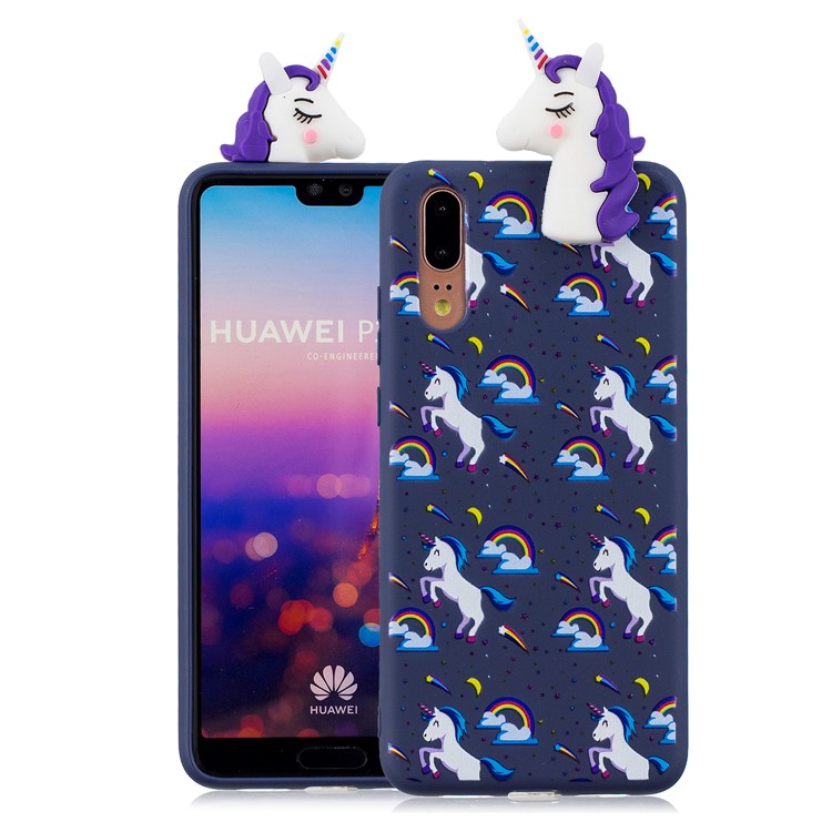 3D Animal Pattern Printing Soft TPU Mobile Casing for Huawei P20 - Purple Unicorn-1