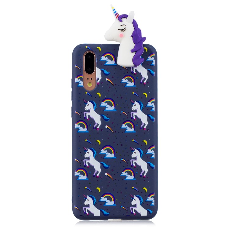 3D Animal Pattern Printing Soft TPU Mobile Casing for Huawei P20 - Purple Unicorn-3