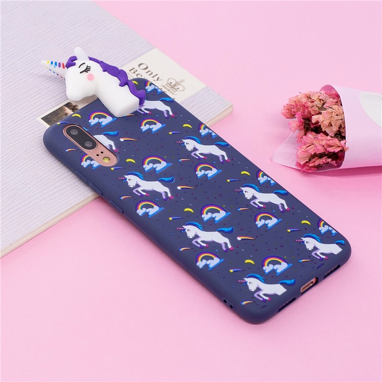 3D Animal Pattern Printing Soft TPU Mobile Casing for Huawei P20 - Purple Unicorn-7
