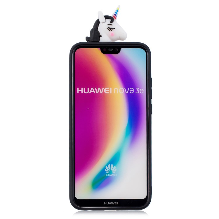 3D Animal Pattern Printing Soft TPU Shell Case for Huawei P20 Lite / Nova 3e - Black Unicorn-3