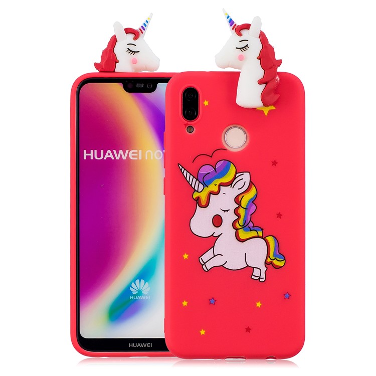 3D Animal Pattern Printing Soft TPU Mobile Case for Huawei P20 Lite / Nova 3e - Red Unicorn-1