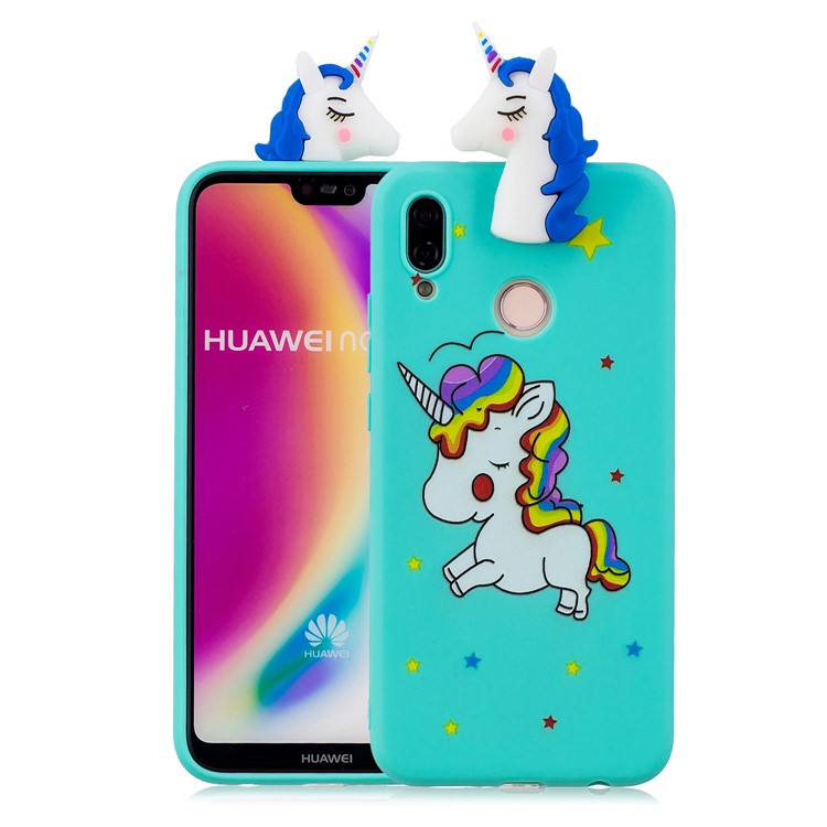 3D Animal Pattern Printing Soft TPU Case Accessory for Huawei P20 Lite / Nova 3e - Blue Unicorn-1