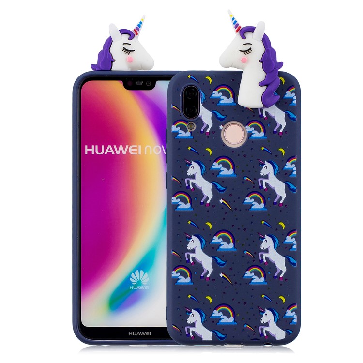 3D Animal Pattern Printing Soft TPU Cellphone Cover for Huawei P20 Lite / Nova 3e - Purple Unicorn-1