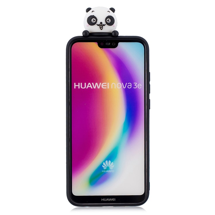 Accessorio Per la Custodia Del Telefono TPU Del Modello di Bambola Carina 3D Per Huawei P20 Lite / Nova 3e - Panda Timida / Nero-3