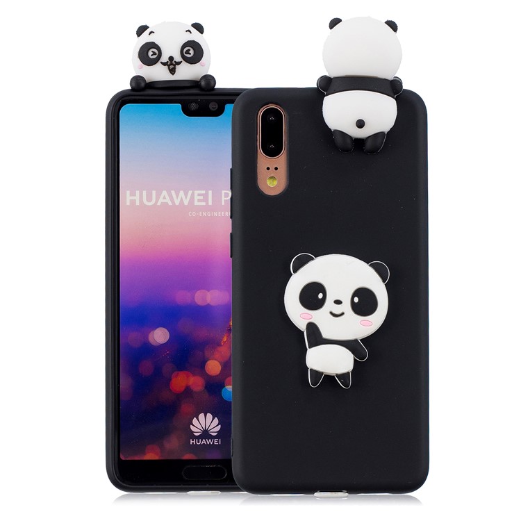 3D Cute Doll Pattern Printing TPU Mobile Phone Cover for Huawei P20 - Shy Panda / Black-1