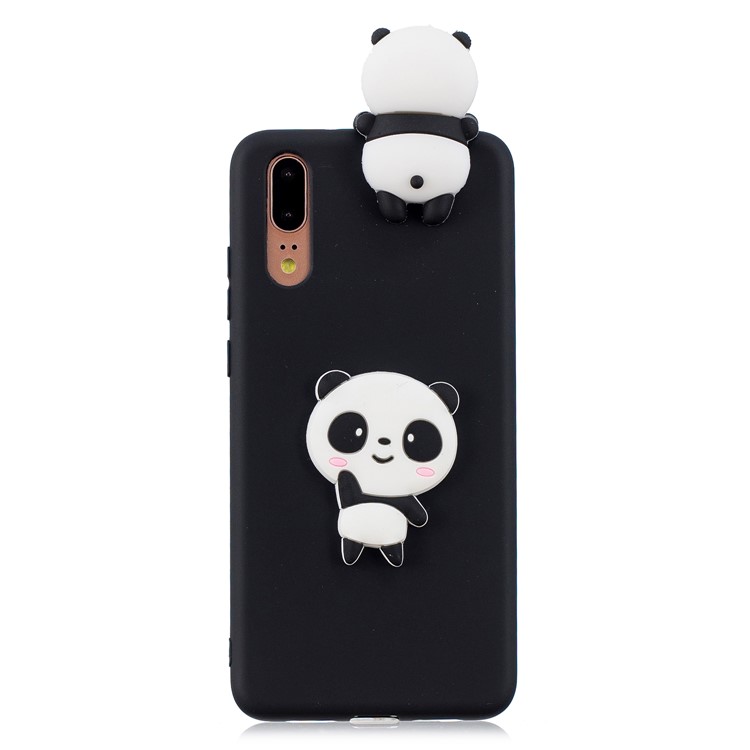 3D Cute Doll Pattern Printing TPU Mobile Phone Cover for Huawei P20 - Shy Panda / Black-2